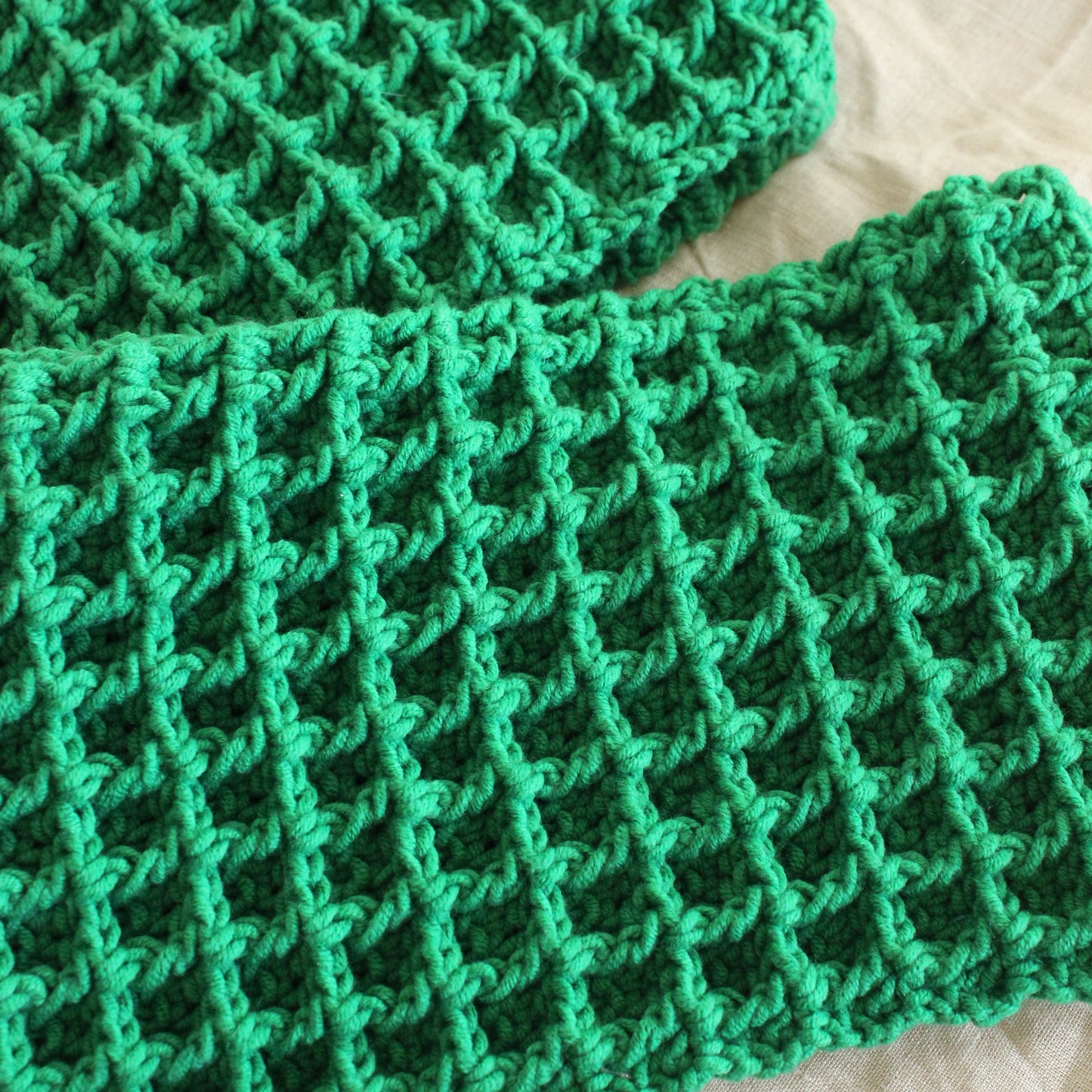 Waffle Crochet Scarf - Green