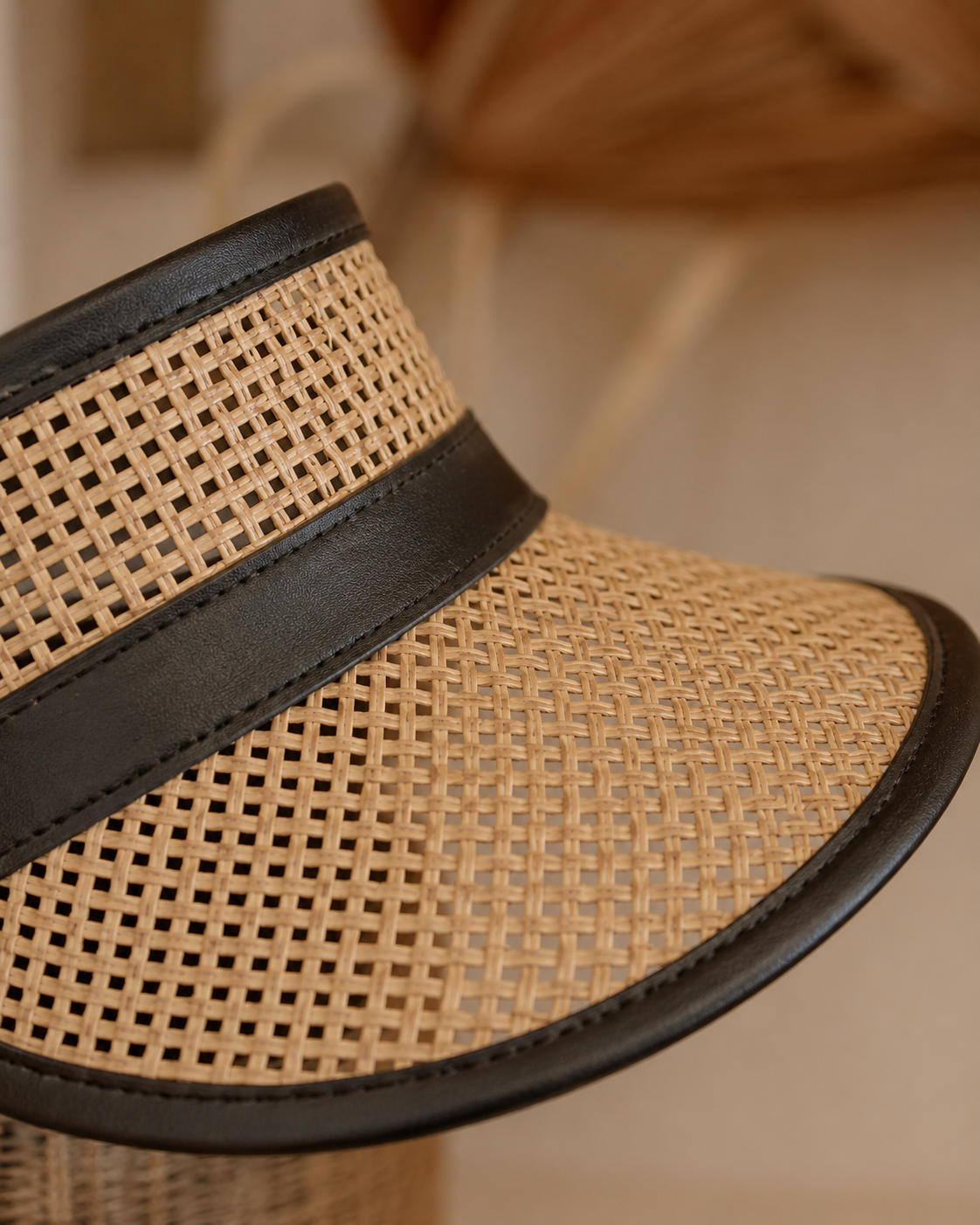 Sumi Leather and Cane Rattan Visor