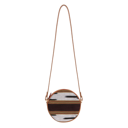 Brown Genuine Leather & Fabric Pattern Crossbody Bag