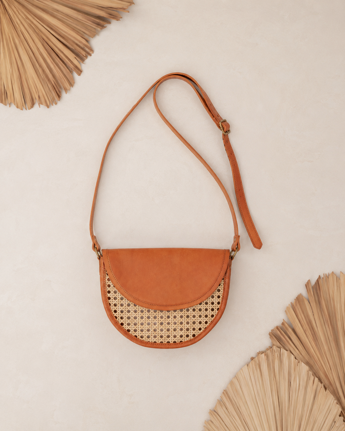 Raja Leather and Cane Crossbody