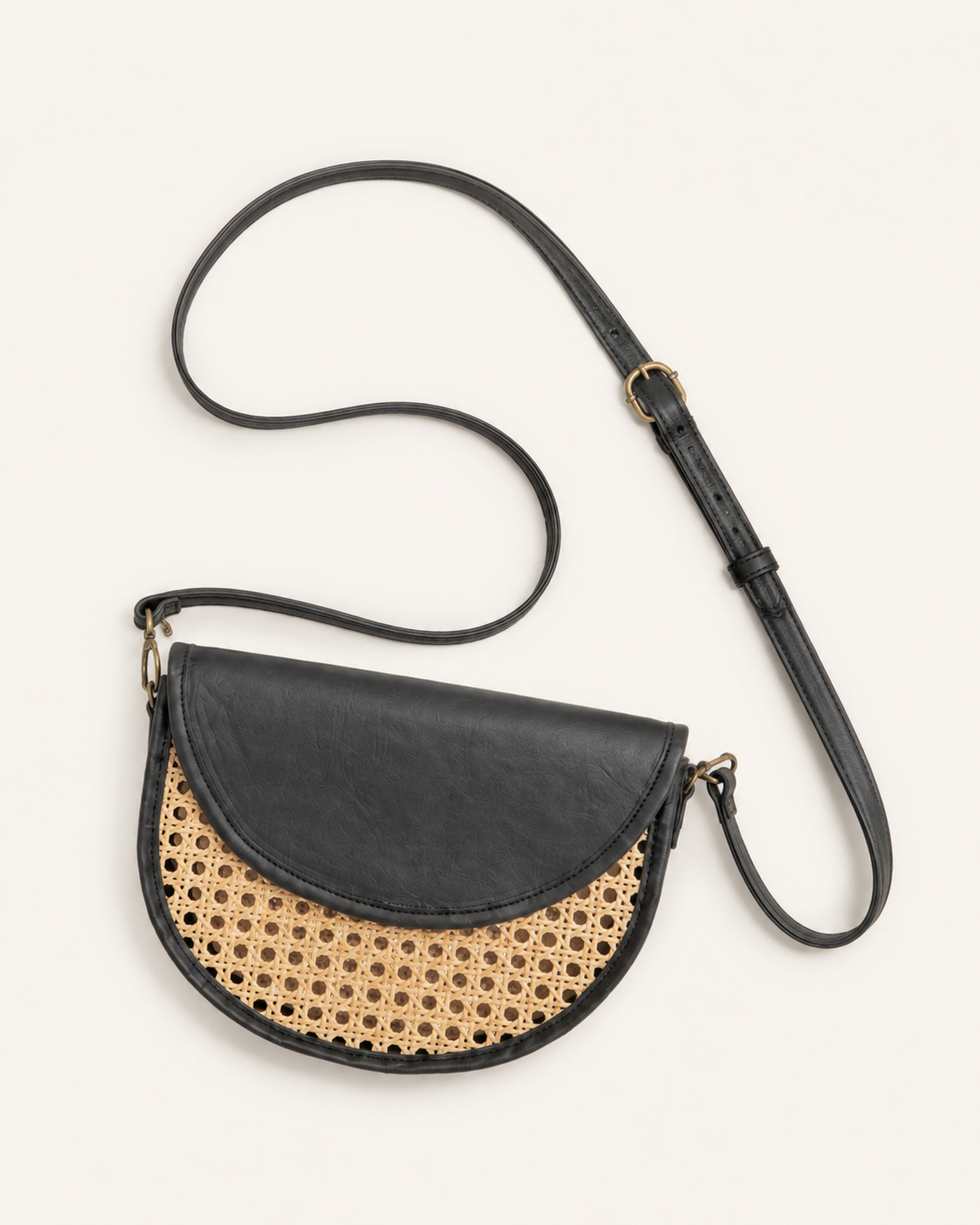 Raja Leather and Cane Crossbody