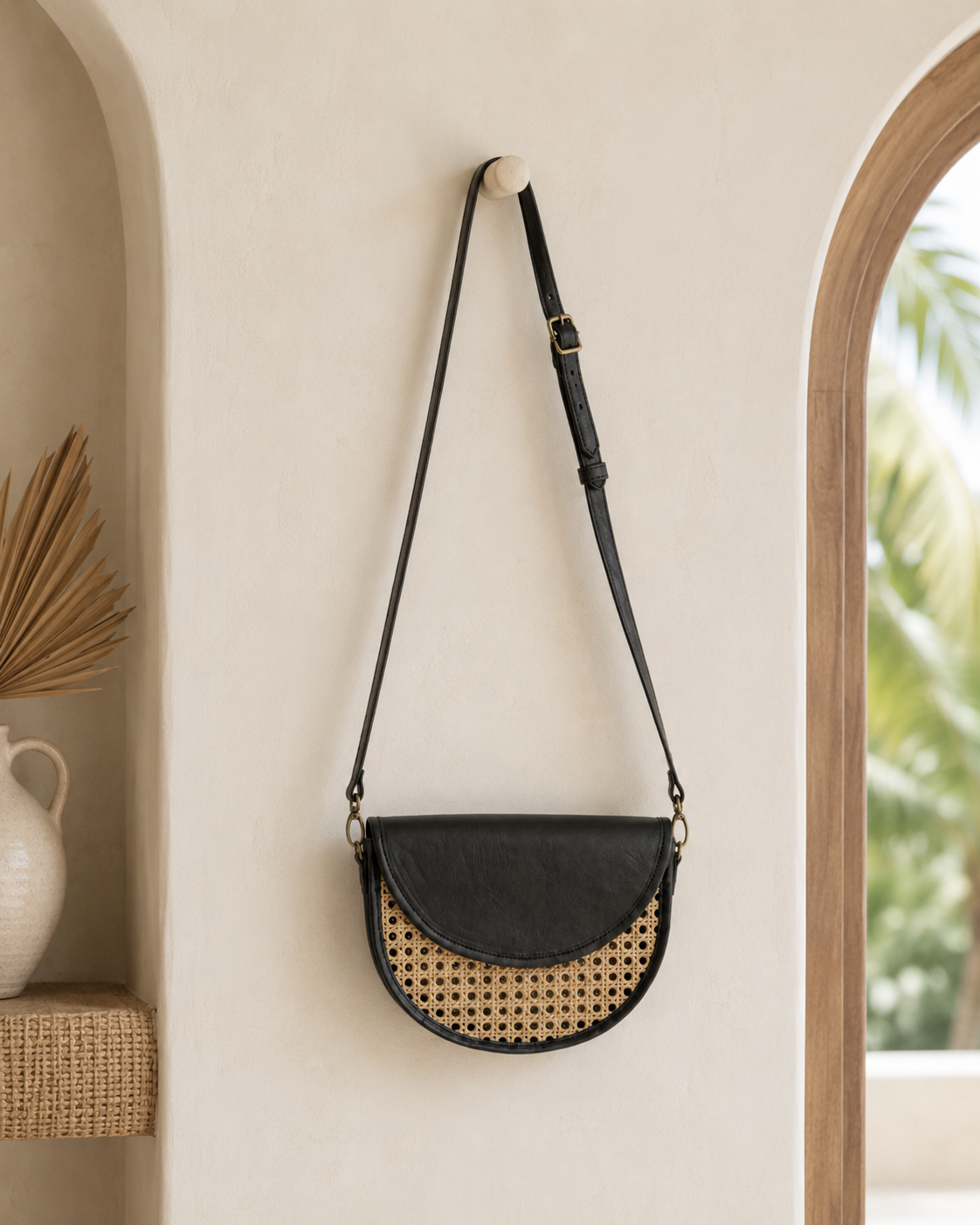 Raja Leather and Cane Crossbody