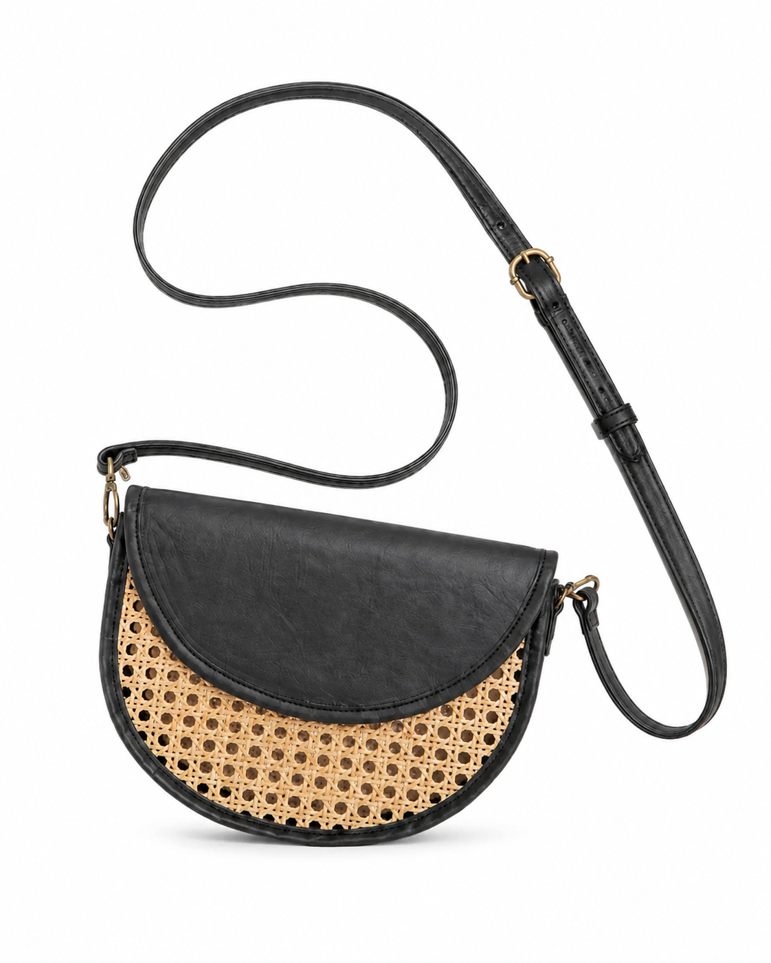 Raja Leather and Cane Crossbody