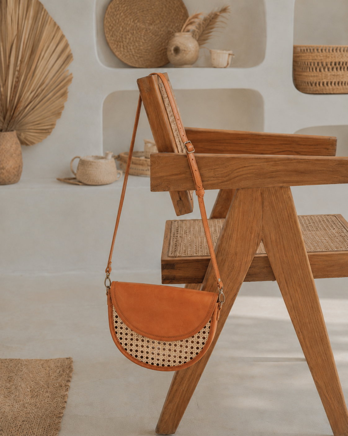 Raja Leather and Cane Crossbody