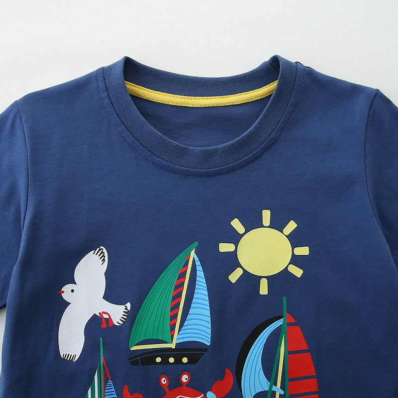 Summer Boys’ Marine Animals Cartoon Pattern T-shirt in European and American Style