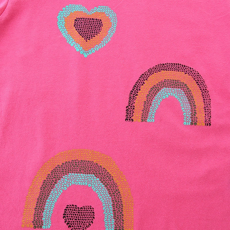 Summer Girls’ Rainbow and Heart Pattern T-shirt in European and American Style