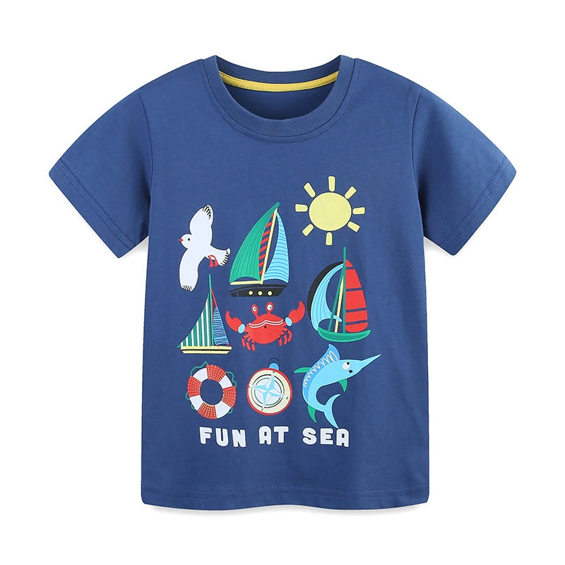 Summer Boys’ Marine Animals Cartoon Pattern T-shirt in European and American Style