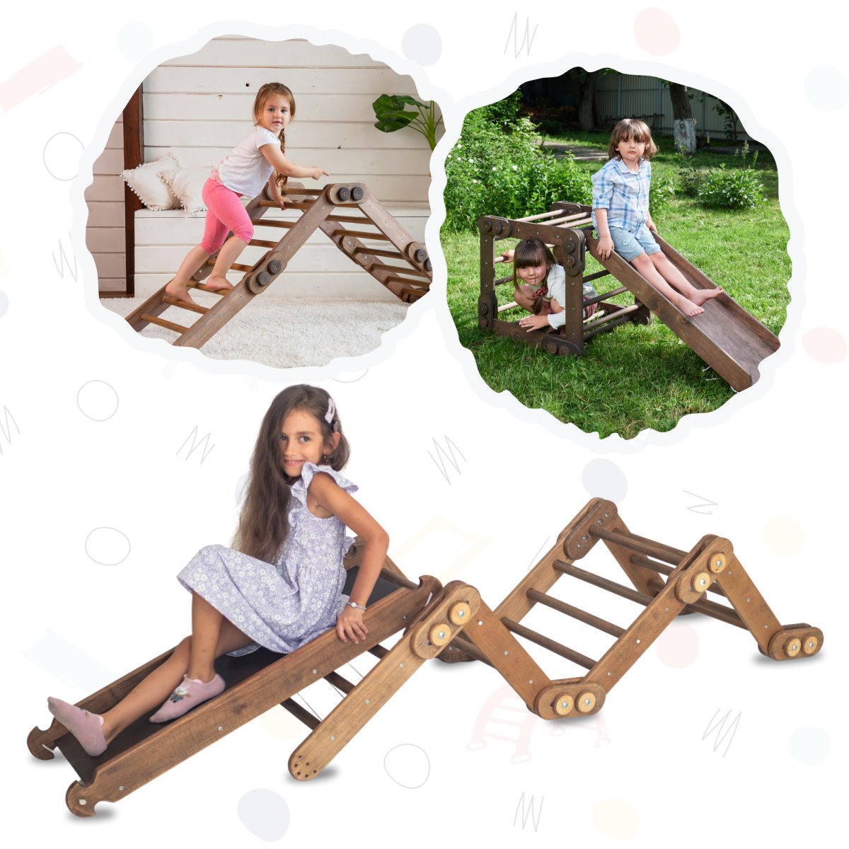 2in1 Montessori Climbing Set: Snake Ladder + Slide Board/Climbing Ramp – Beige