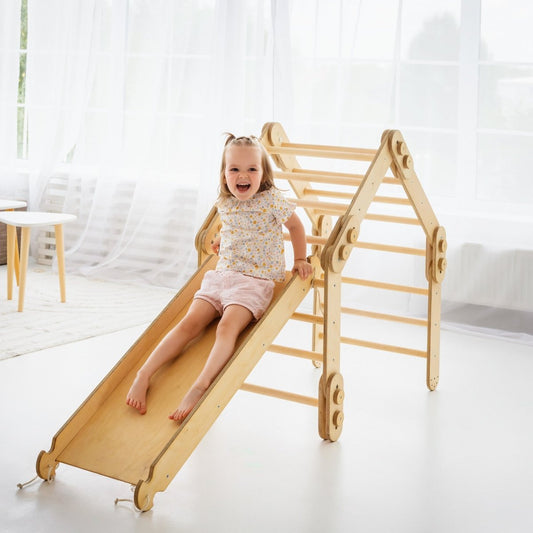 2in1 Montessori Climbing Set: Snake Ladder + Slide Board/Climbing Ramp – Beige